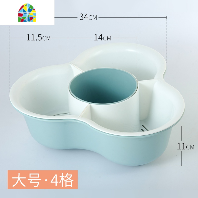 抖音同款塑料家用双层洗菜盆洗菜篮子火锅蔬菜拼盘水果盘 FENGHOU 3分格沥水设计[小号蓝色]高清大图