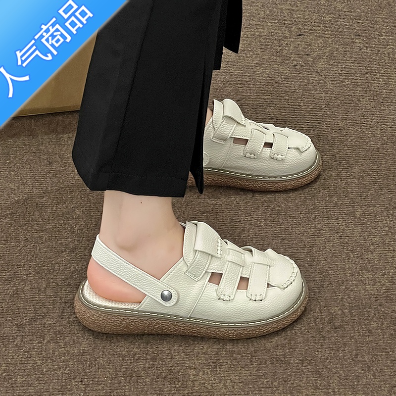 SUNTEK包头凉鞋女2023年新款夏季外穿两穿厚底半拖鞋夏天软底沙滩罗马鞋高清大图