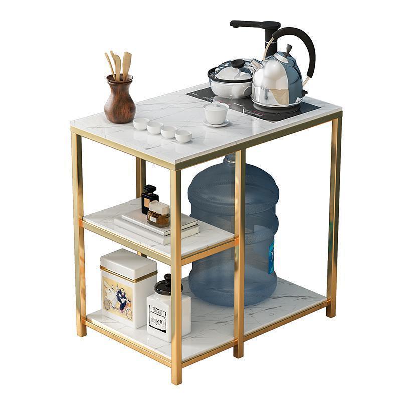 森美人轻奢沙发边柜大理石边几简约角几烧水小桌子小茶几茶边桌柜烧水 滑轮款金脚+黑大理石无孔60*40*66