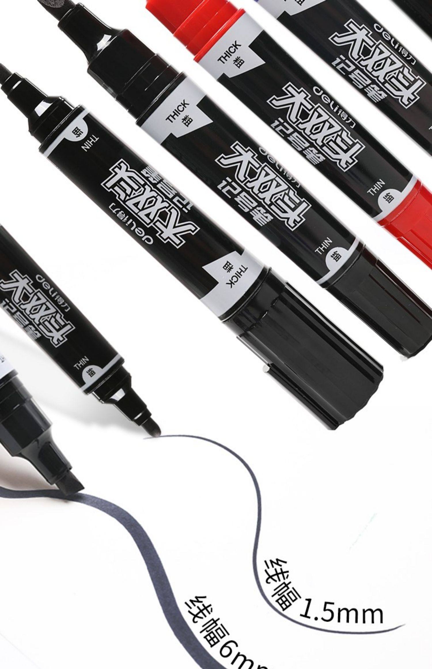 得力(deli) S555大双头粗头多用物流记号笔签字笔 办公文具教学会议笔马克笔 10支/盒 黑色高清大图