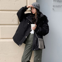 2025冬季新款平湖羽绒服女中长款户外休闲工装派克服洋气韩版加厚 S125斤以内 黑色