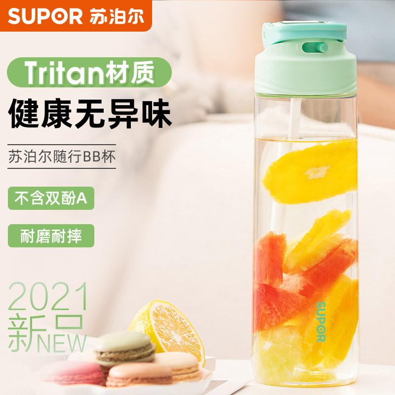 苏泊尔(SUPOR)水杯大容量夏季运动吸管塑料杯子BB杯Tritan防摔男女学生