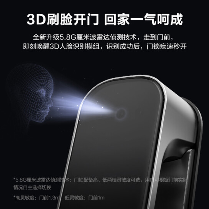 萤石 人脸智能锁DL30F全自动开关无指纹锁C级锁芯童锁3D人脸识别雷达侦防盗门锁电子锁 DL30F标准锁高清大图