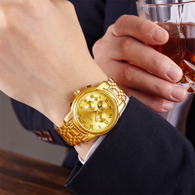 梭伦(SOLLEN)手表男自动机械表钢带镂空时尚休闲商务复古腕表夜光防水正装男表SL-801高清大图