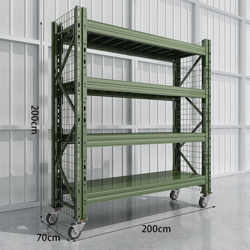 锦北移动货架重型货架军绿色器材架200*70*200四层(两侧带网 300KG)高清大图
