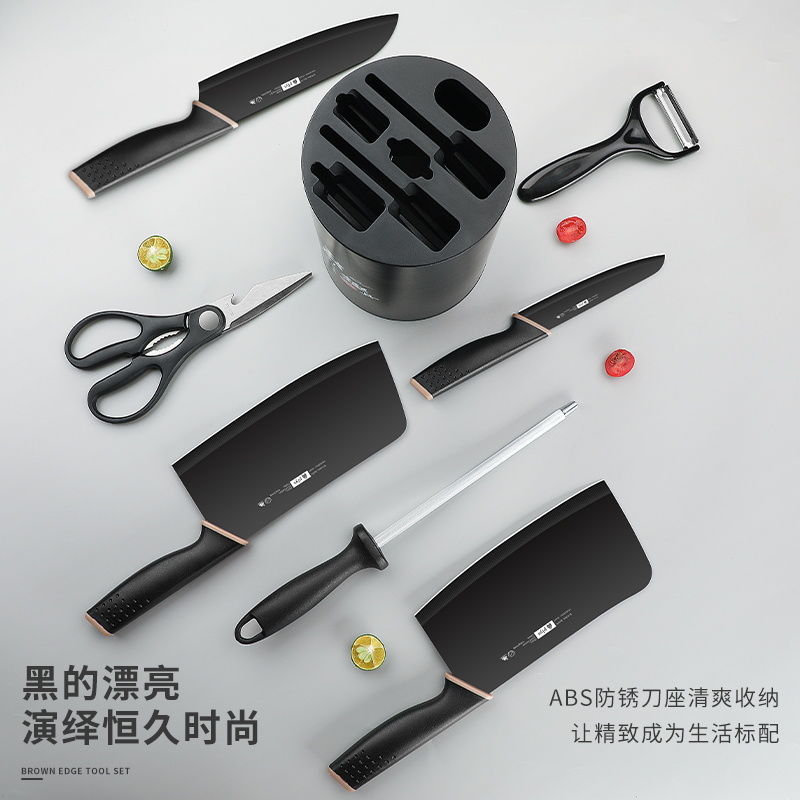 全套厨房刀具菜板二合一锋利家用菜刀砍骨刀硅胶厨具露营X8169高清大图