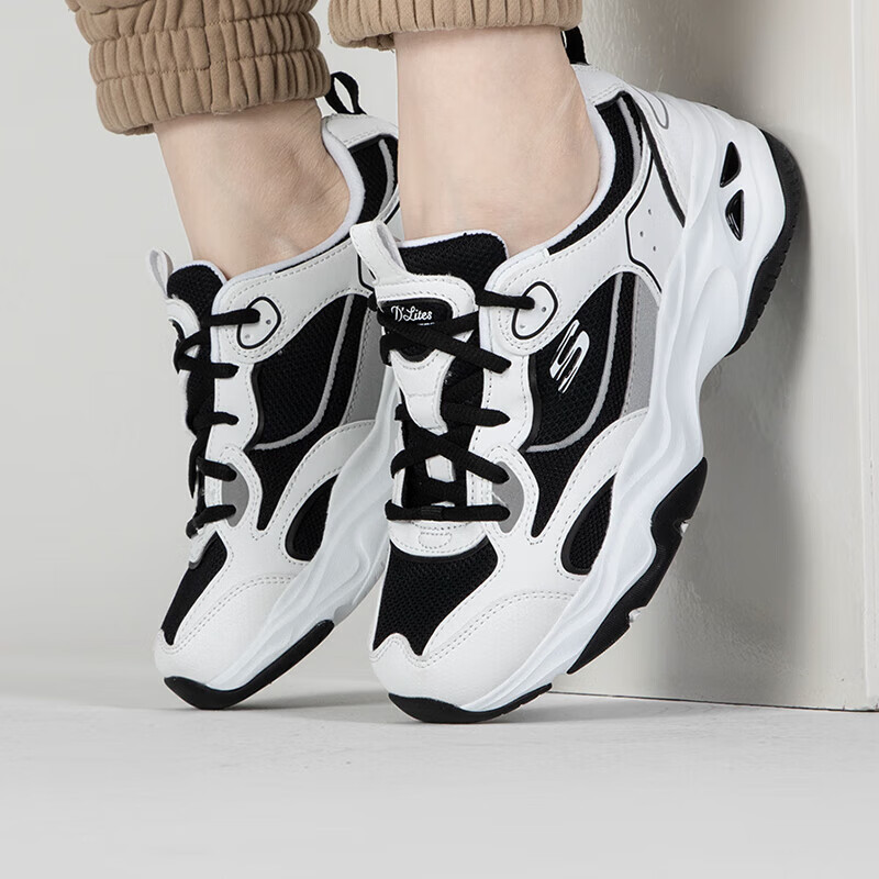 斯凯奇skechers女鞋2023秋季新款黑白熊猫鞋厚底缓震老爹鞋时尚休闲鞋