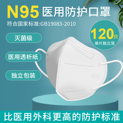 n95医用防护口罩3d立体成人口罩灭菌级男女潮款独立装官方正规正品-(4盒)120只[白]医用防护面罩N95独立灭菌