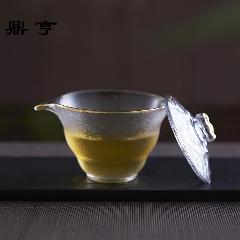 鼎亨水晶玻璃描金盖碗家用透明茶碗泡茶茶杯功夫茶具创意耐热盖碗