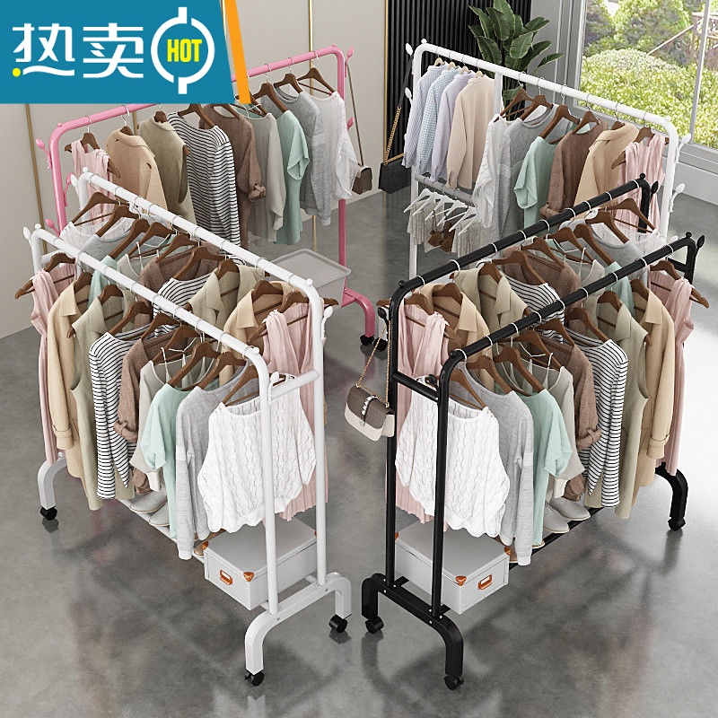 敬平简易晾衣架落地折叠卧室单杆室内晾衣杆挂衣架阳台晒衣服架子家用 加强1.25米-经典款黑色高清大图