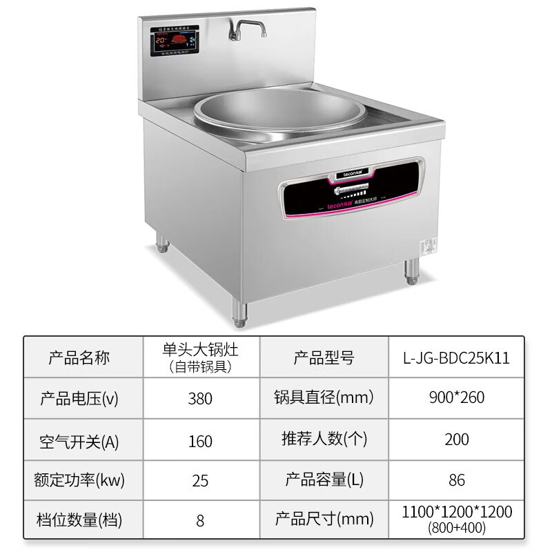 乐创 商用电磁单头大锅灶 锅径900 25KW大功率酒店饭堂电磁灶 L-JG-BDC25K11 BDZSSC高清大图