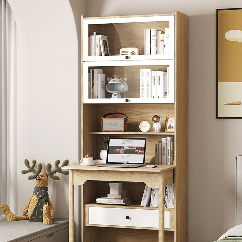 ascari折叠书桌书架一体木转角电脑桌家用台式儿童书房组合学习桌书柜