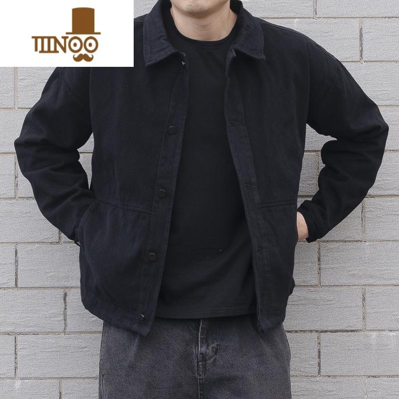 YANXU日系复古潮牌新款牛仔外套男黑色潮流帅气宽松工装夹克男高清大图