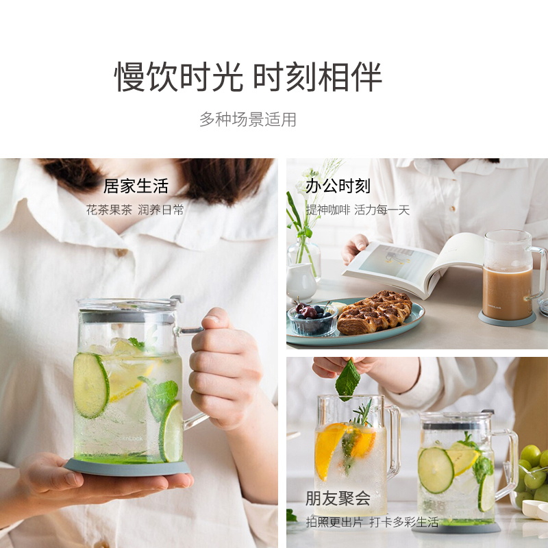 乐扣乐扣玻璃马克杯男生咖啡杯女高颜值早餐杯带盖杯子办公室水杯