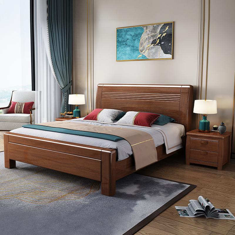 欧梵森 胡桃木床中式床实木床双人床1.8米主卧.2米大床现代中式卧室1.