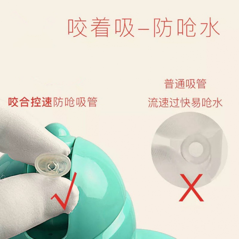 儿童水杯宝宝吸管杯婴幼儿学饮杯烘焙精灵手柄杯学生耐摔杯小孩玻璃杯 玻璃杯身蓝色送背带绳300ML 加杯刷加备用吸管