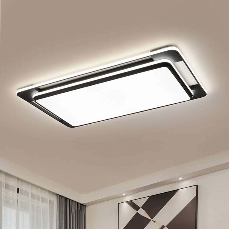 藤印象现代简约客厅主灯黑色大气长方形大厅吸顶灯饰卧室灯具