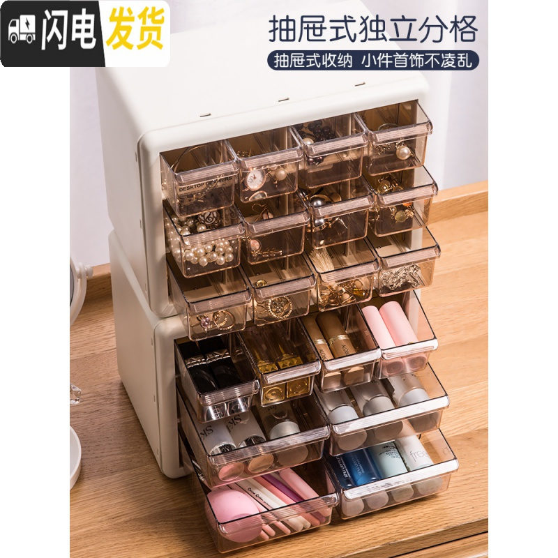 三维工匠网红化妆品收纳盒抽屉式口红盒防尘家用桌面整理梳妆台口红置物架高清大图