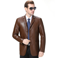 真皮皮衣春秋中年皮西装男士绵羊皮夹克软皮薄新款西服海宁外套潮夹克西装领外套男装梦特娇金利来阿玛尼恒源祥劲霸七匹狼 6176棕色 170M