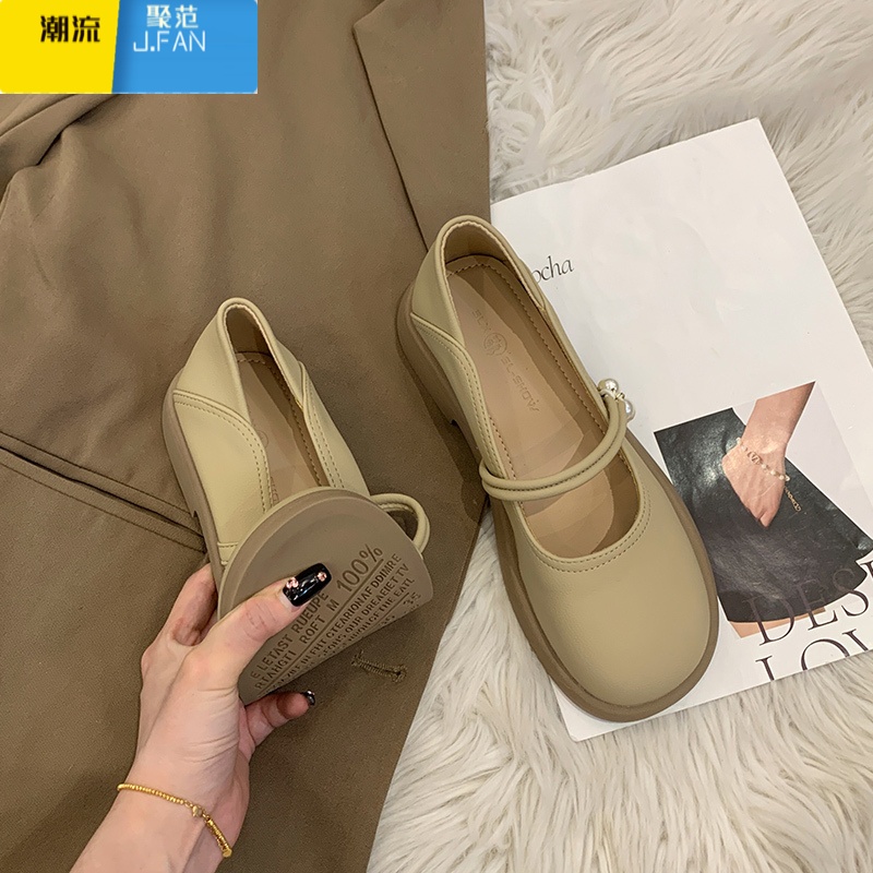 聚范玛丽珍白色单鞋女2024新款法式晚晚温柔配裙子平底乐福小皮鞋高清大图