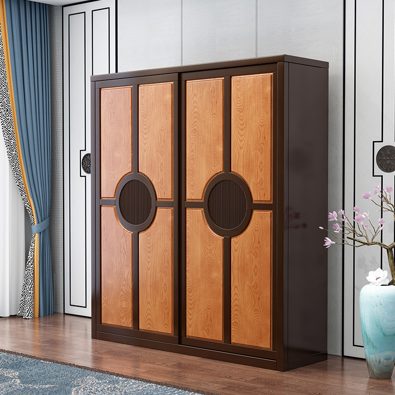 实木衣柜 新中式衣柜 两门衣柜 推拉衣柜 卧室成套家具组合 902 拼色