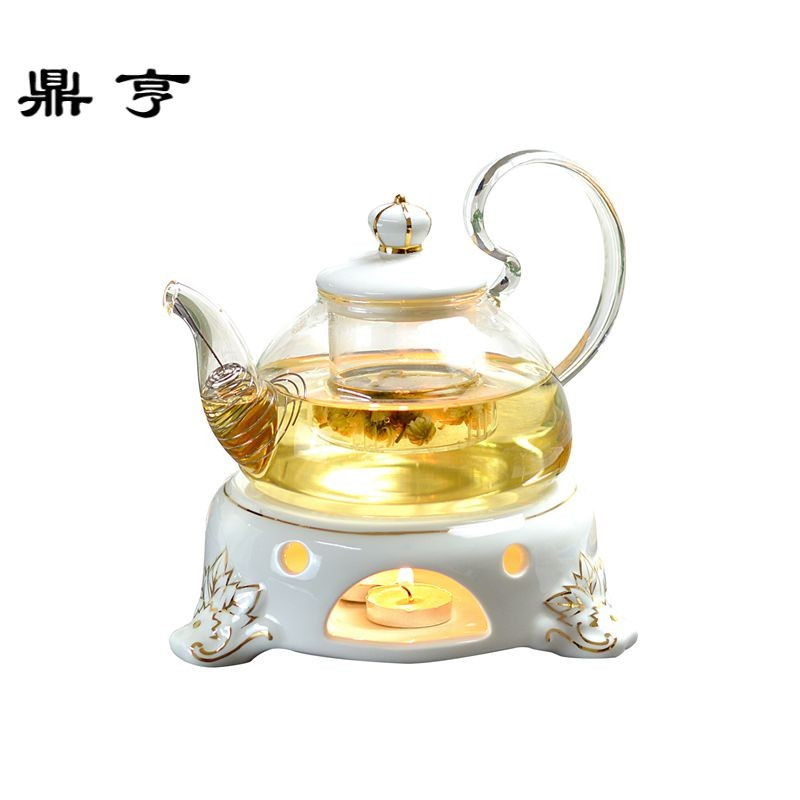 鼎亨北欧花茶壶煮水果茶壶套装陶瓷玻璃温茶炉红茶花茶具蜡烛可