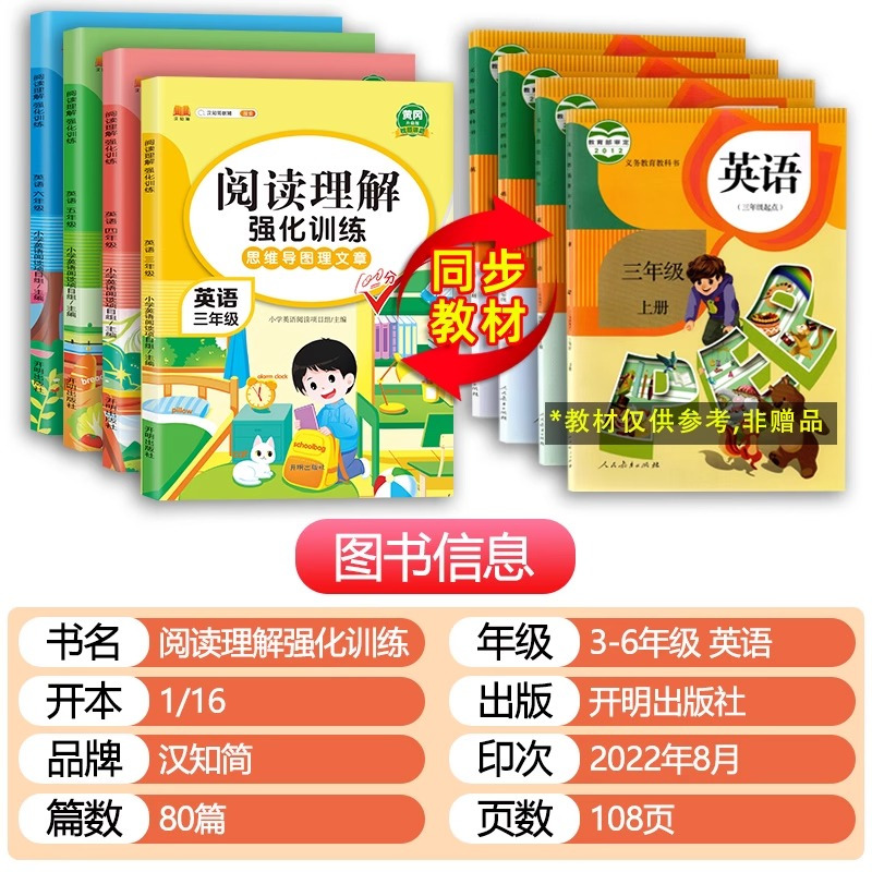 小学英语阅读理解专项训练书四年级三五六年级上册下册每日一练人教版