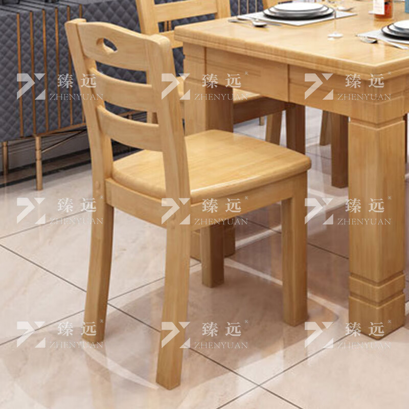 臻远ZY3121612实木餐桌椅组合原木色长方形餐桌椅1.45米一桌六椅