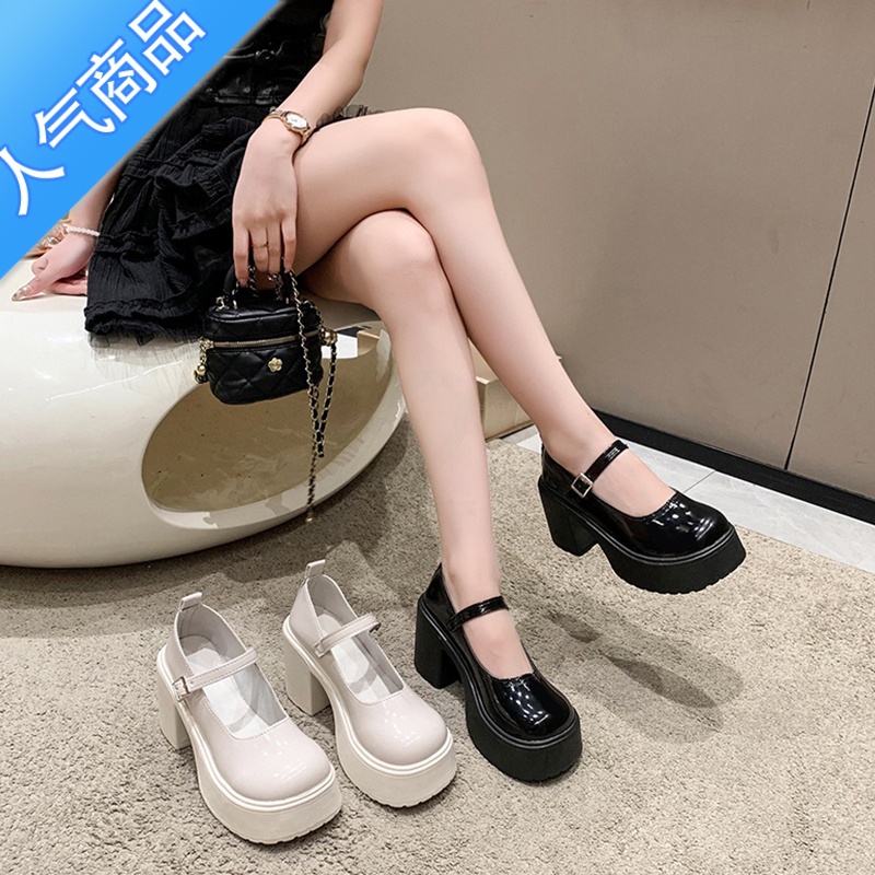 SUNTEK白色小香风粗跟高跟鞋女2023年新款夏秋款小个子网红法式玛丽珍鞋高清大图