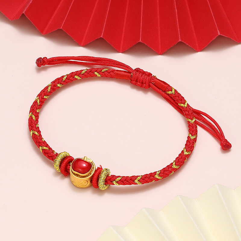 潮宏基平安果黄金手链手绳串珠5d硬金珐琅足金转运珠圣诞礼物女