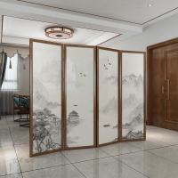 实木新中式屏风禅意隔断折屏定制古风山水餐厅办公室客厅移动折叠_1_656 新西兰松60*200cm（4扇）高密纱