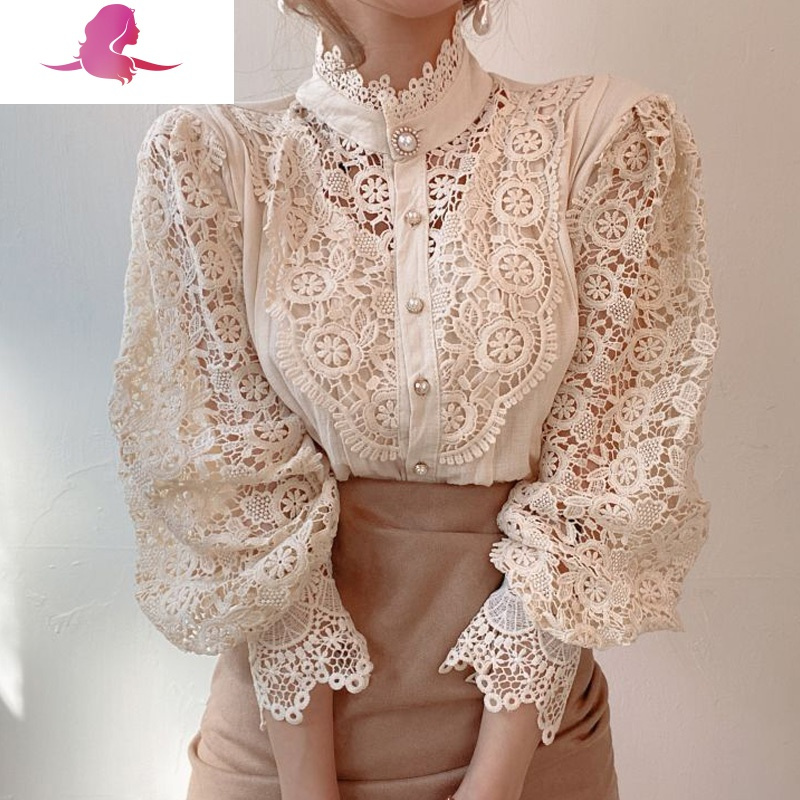 艳如飞法式复古蕾丝衬衫春秋心机设计感上衣服仙女洋气宫廷风短款打底