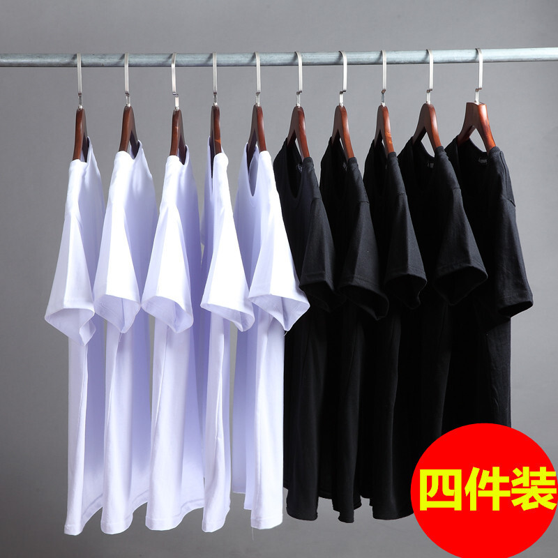 4件]男士短袖T恤圆领宽松潮流男装夏季打底衫纯色半袖上衣服体恤