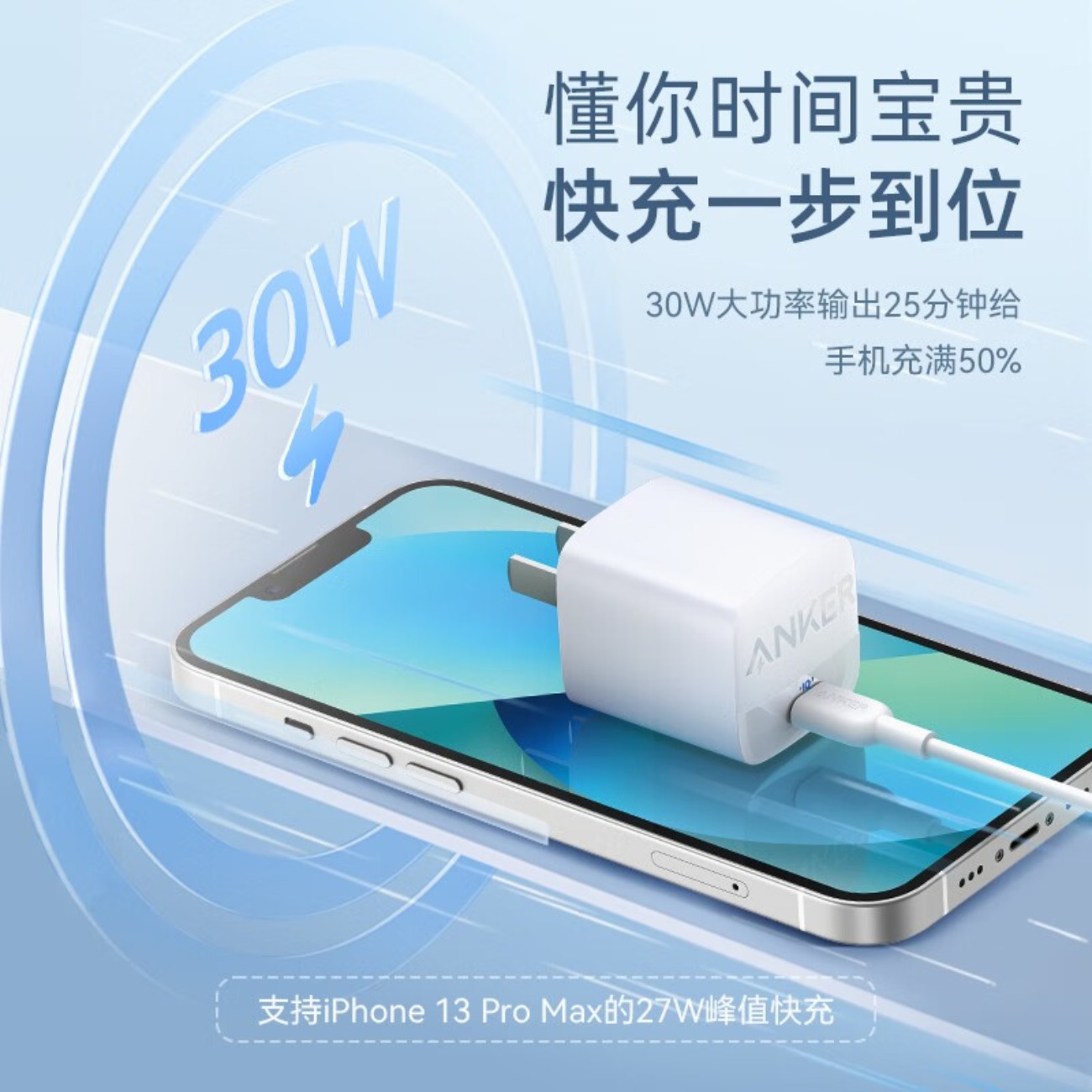 ANKER 氮化镓升级超能充 313 Charger(30W)白 A2639P21高清大图