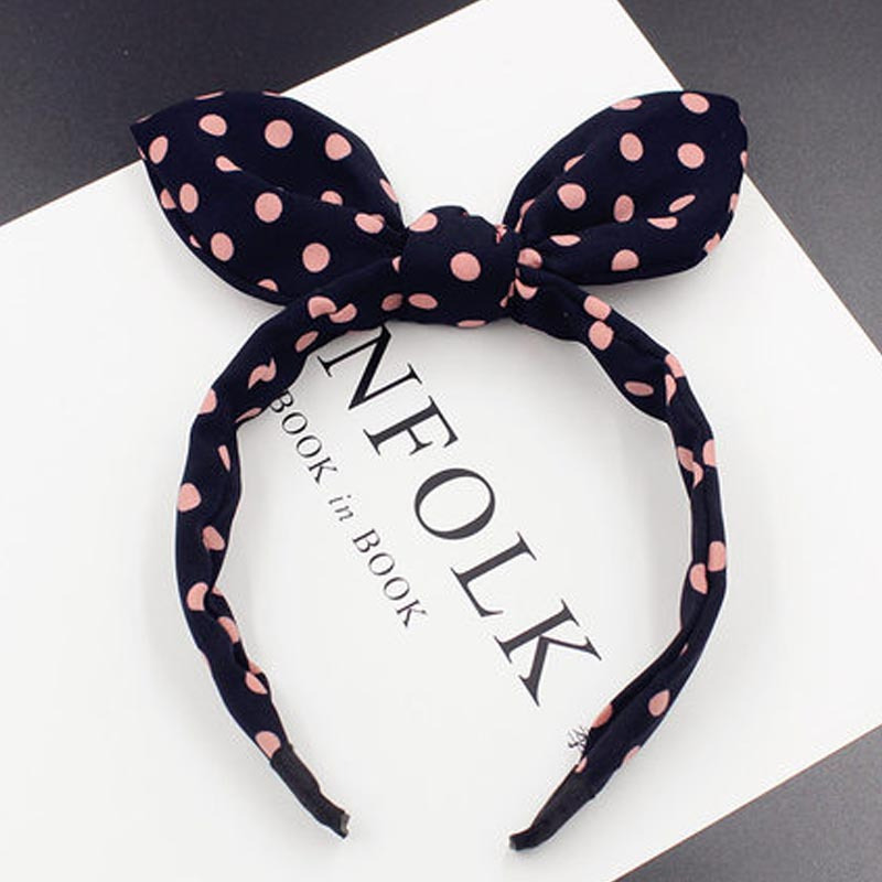 韩版布艺发饰大兔耳朵蝴蝶结宽边发箍简约发窟发卡波点可爱头箍女孩子