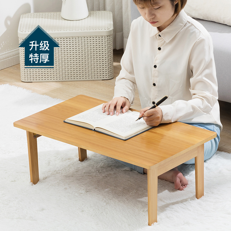 老竹匠 免安装实木书桌可折叠家用简易办公桌床上笔记本电脑桌学生写字桌多功能租房卧室飘窗桌楠竹学习桌