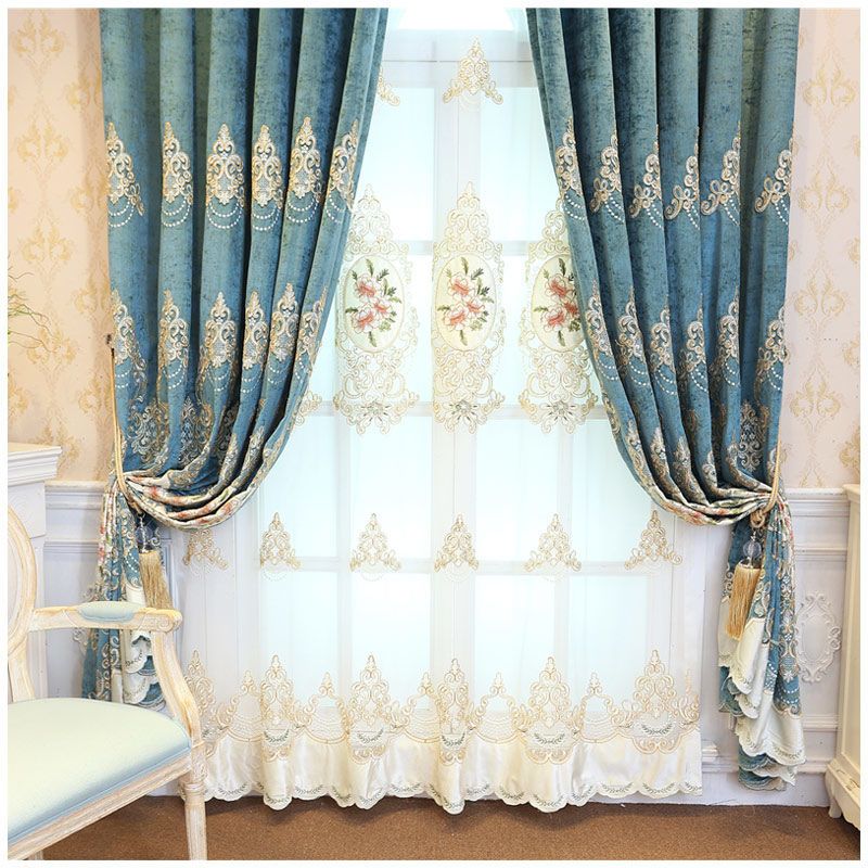 高档雪尼尔欧式绣花窗帘落地窗飘窗窗帘成品遮光窗帘布窗纱