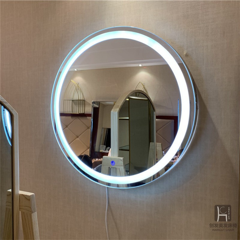 新款网红理发店镜子发廊专用双面落地式闪电客美发店镜台潮款带灯理发