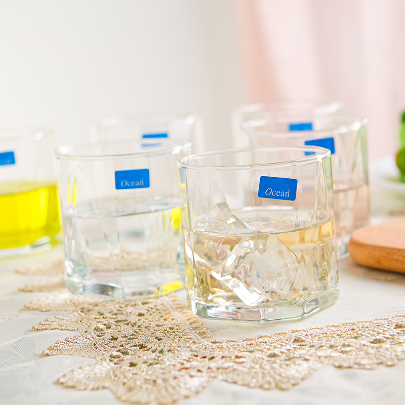 ocean进口透明无铅玻璃水杯耐热茶杯果汁杯子金字塔异形水杯260ML6只高清大图