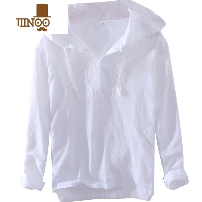 YANXU极麻日系清新连帽百搭薄款亚麻卫衣男士休闲宽松透气棉麻上衣外套高清大图