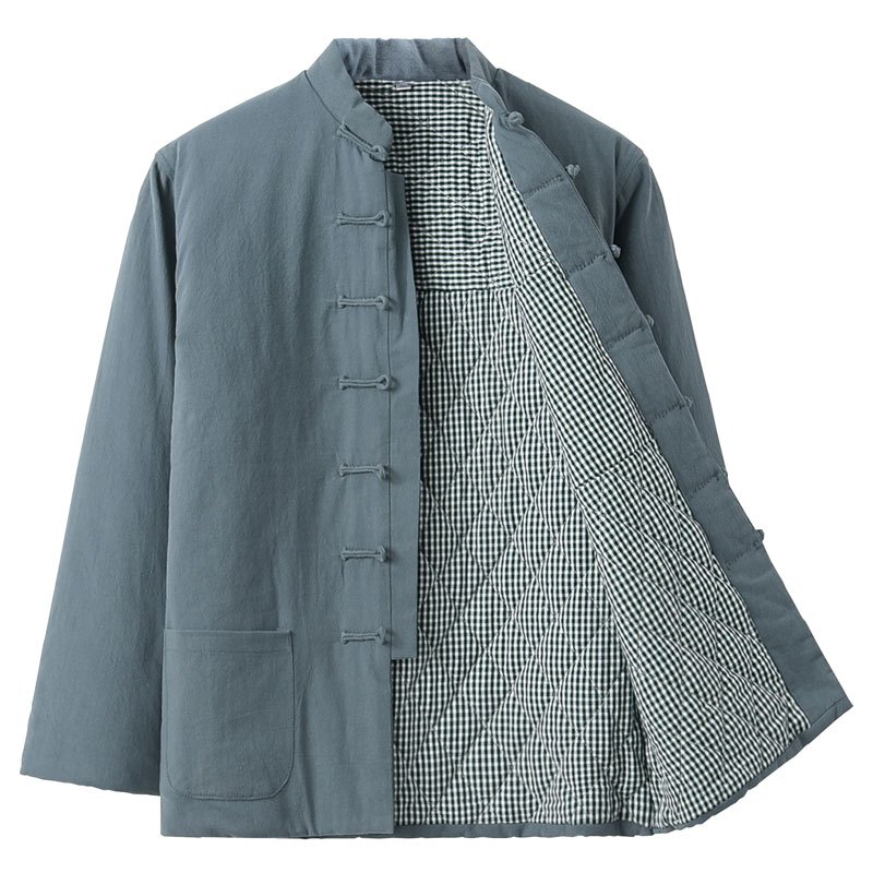 baluoshang冬装唐装棉袄棉麻中国风棉衣男加厚复古中式中老年父亲棉服