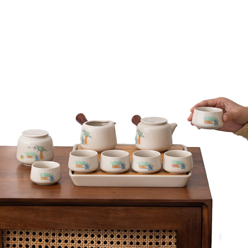 苏氏陶瓷(SUSHI CERAMICS) J0506 草木壶茶具组-春意(杯壶茶盘茶叶罐) 10件套 (单位:套)