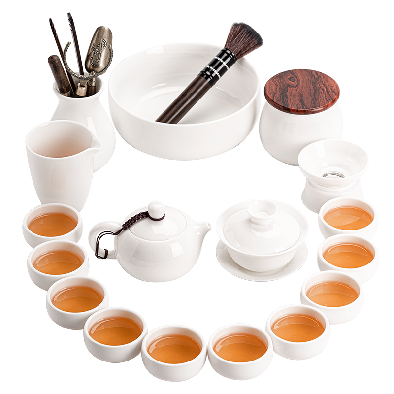 苏氏陶瓷(SUSHI CERAMICS)羊脂玉白瓷功夫茶具套装德化中国白三才盖碗泡茶壶茶洗大套礼盒装