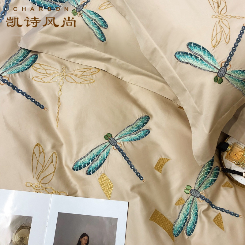 凯诗风尚(CHARSON)四件套 苏宁自营 100支长绒棉贡缎刺绣全棉套件纯棉简约4套件柔软保暖床单被套双人床上用品