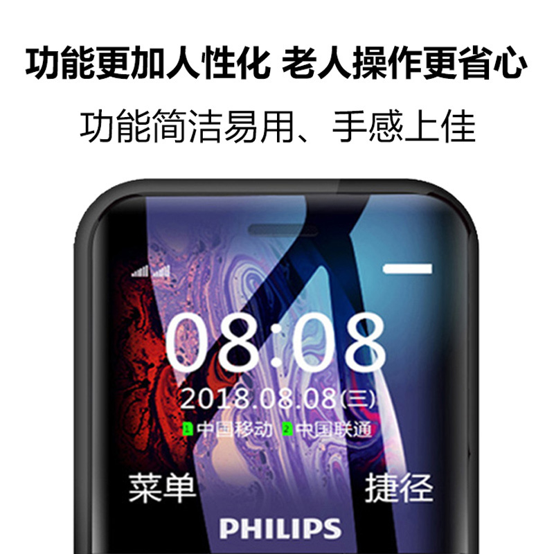[老人机]飞利浦 Philips E163K 陨石黑 移动联通2G直板按键老人手机 双卡双待老人机 超长待机 老年手机 学生备用老年功能机