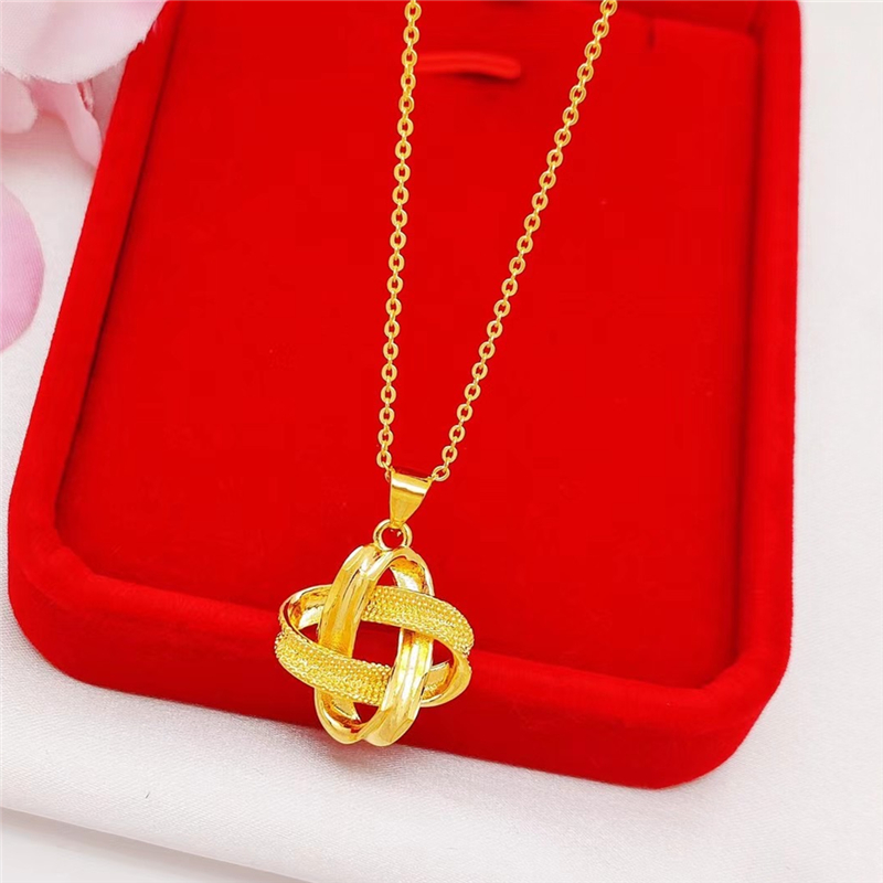 新款仿沙金项链女镀金复古风中国结吊坠锁骨链仿黄金饰品久不掉色送女朋友老婆情人节七夕生日礼物