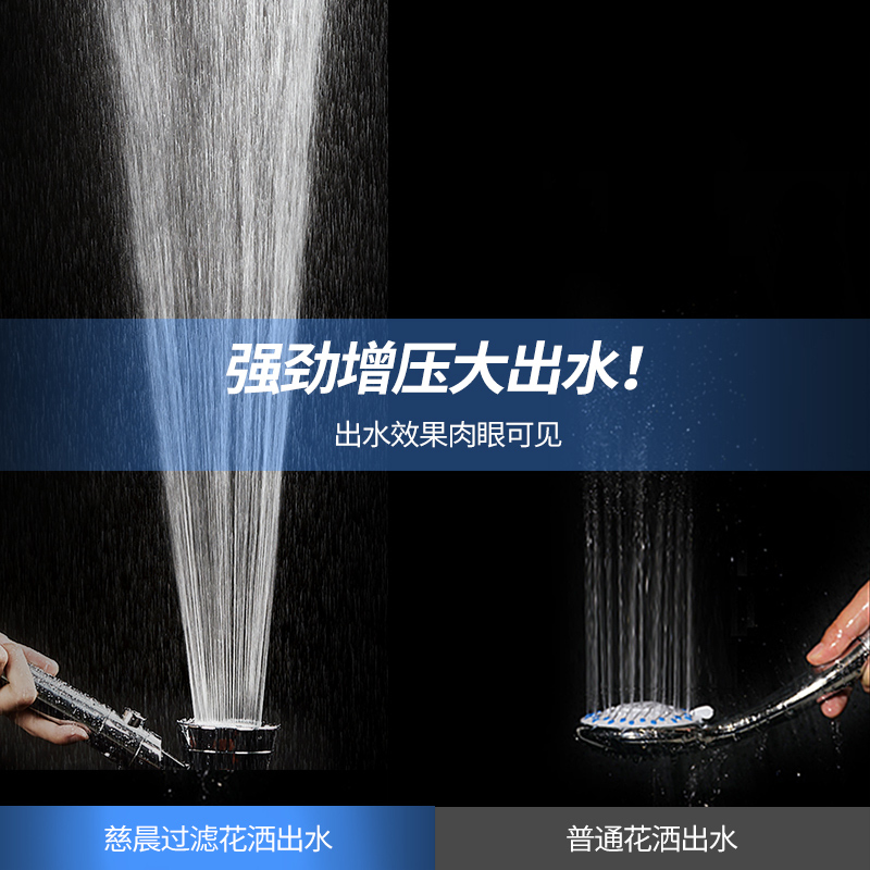 慈晨（CICHEN）三挡增压止水花洒喷头套装 美容过滤淋浴喷头 手持加压节水卫浴净...