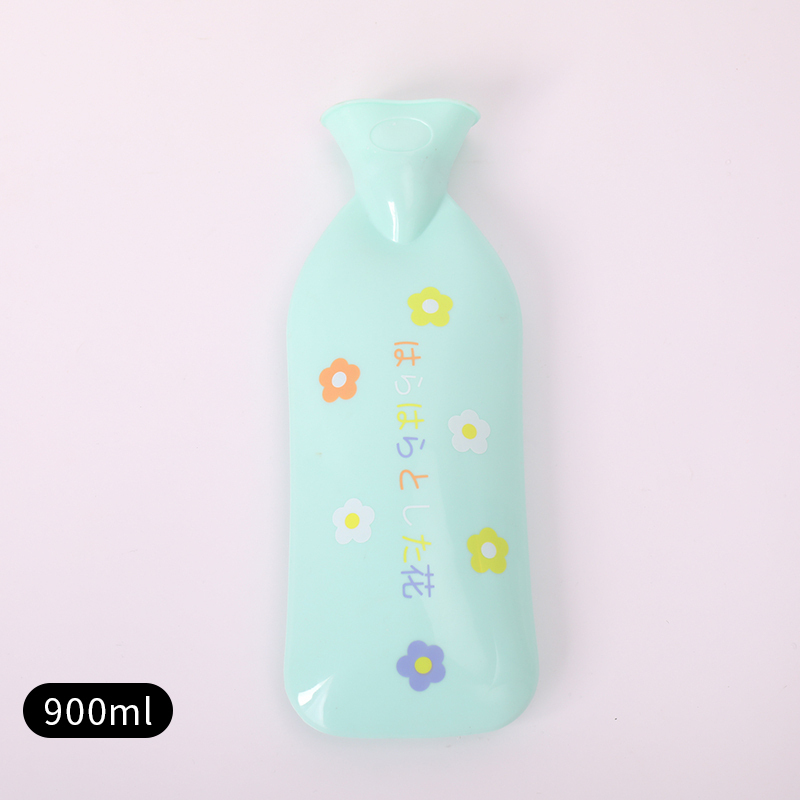 家柏饰(CORATED)热水袋毛绒注水暖水袋女敷肚子学生便携式防爆灌水暖手宝 荧光黄小花绿色900ml