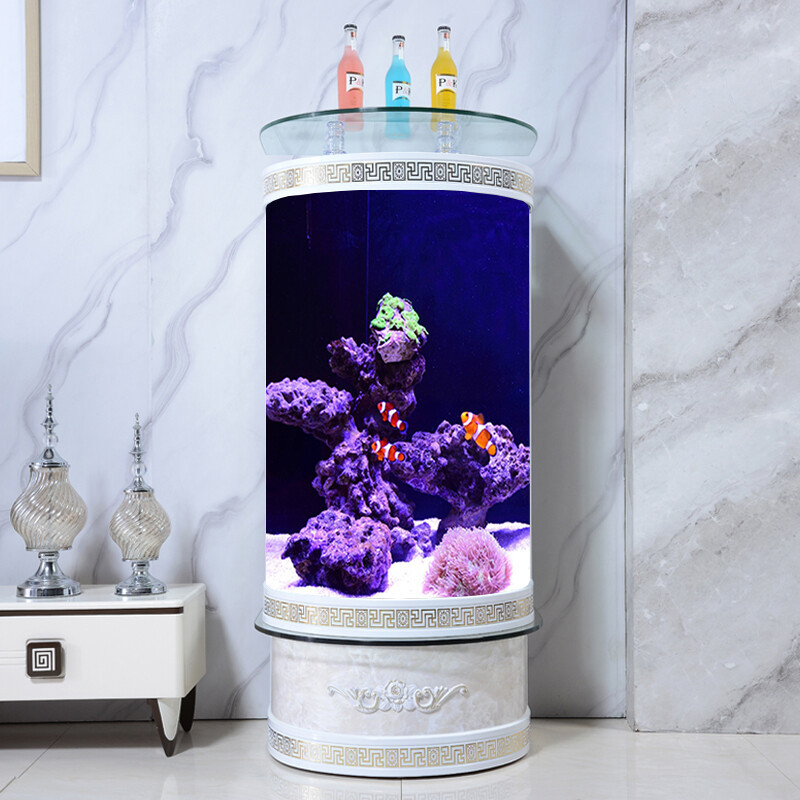 鱼缸客厅小型家用造景落地半圆形玻璃鱼缸水族箱生态免换水轻奢新款立式圆柱形鱼缸