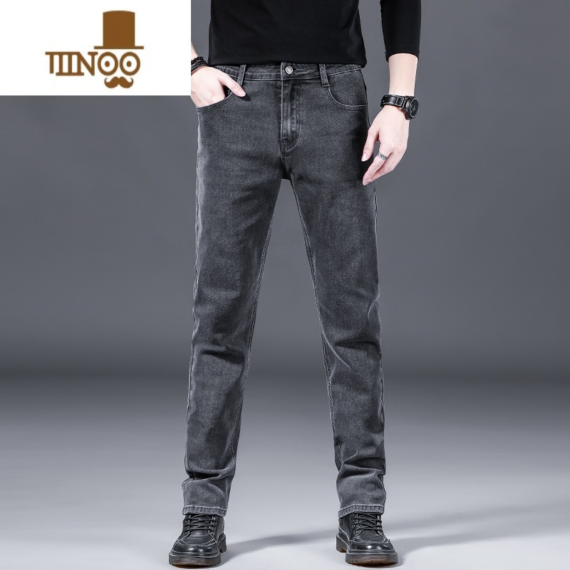 YANXU牛仔裤男款夏季薄款潮牌宽松直筒长裤2023灰色弹力休闲裤子休高清大图